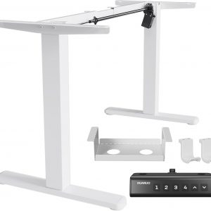 HUANUO Standing Desk Frame with 220lbs Powerful Brushless Motor, Thick T-Shaped Adjustable Desk Legs Made of Automotive-Grade Steel, for Max 75″ x 35″ Desktop, for Home Office, White Frame Only
