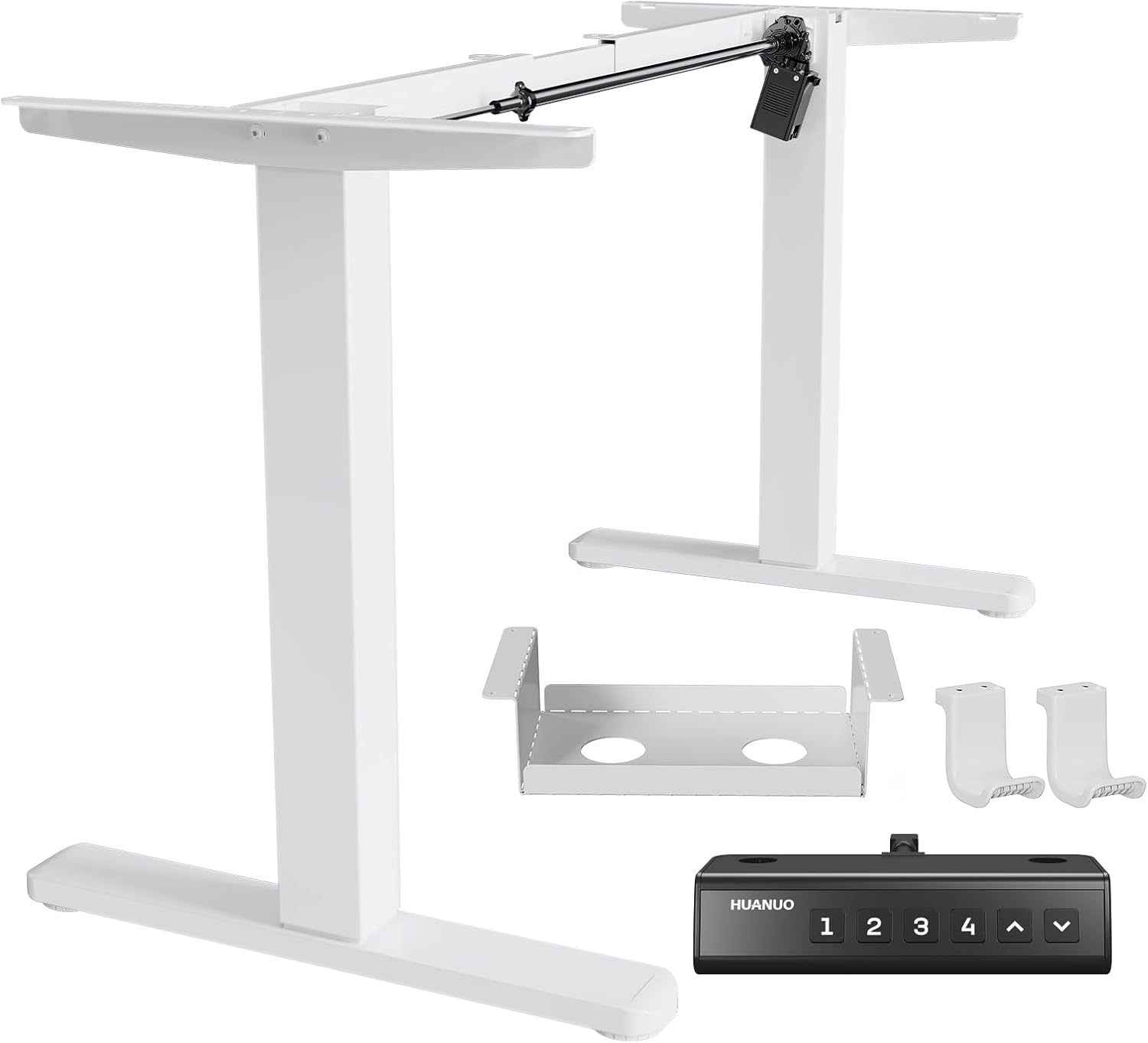 HUANUO Standing Desk Frame with 220lbs Powerful Brushless Motor, Thick T-Shaped Adjustable Desk Legs Made of Automotive-Grade Steel, for Max 75″ x 35″ Desktop, for Home Office, White Frame Only