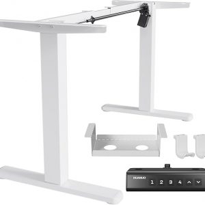 HUANUO Standing Desk Frame with 220lbs Powerful Brushless Motor, Thick T-Shaped Adjustable Desk Legs Made of Automotive-Grade Steel, for Max 75″ x 35″ Desktop, for Home Office, White Frame Only