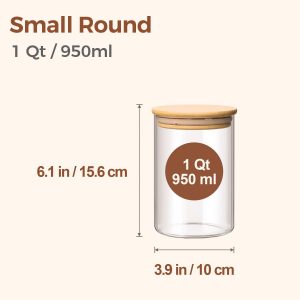 ComSaf 1 Qt Glass Storage Containers with Lids, Glass Jars with Lids, Clear Food Storage Jar, Round Canister Set of 6, Pantry Organizers for Cookie Pasta Flour Rice Tea Coffee Bean