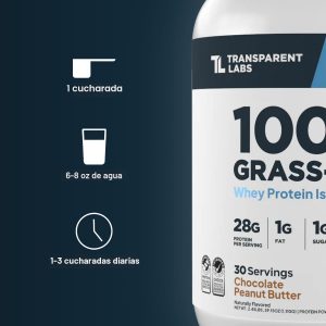Transparent Labs Proteína de suero aislada alimentada a pasto - Proteína en polvo de suero con sabor natural, sin gluten, con 28 g de proteína por porción y 9 aminoácidos - 30 porciones, vainilla