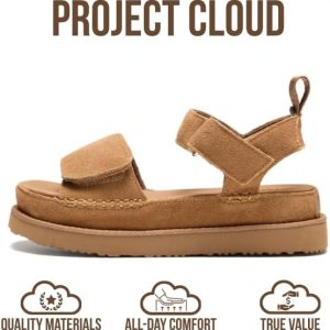 Project Cloud 100% Genuine Leather Platform Sandals For Women - Memory Foam Insole Slip Resistant Chunky Womens Sandals with adjustable straps - Wedge Sandals for Women 2026 (Bronzestar)