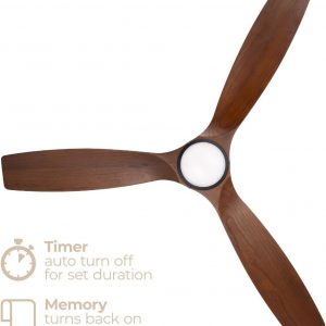 Madera 52in 3-Blade Smart Indoor or Outdoor Ceiling Fan 2700K-6000K CCT Tunable Range LED Light Kit in Matte Black with Distressed Koa Solid Wood Blades Works With iOS or Android App