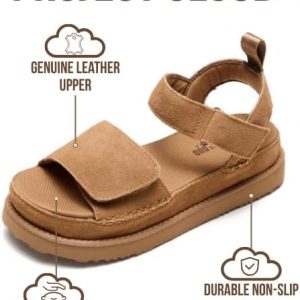 Project Cloud 100% Genuine Leather Platform Sandals For Women - Memory Foam Insole Slip Resistant Chunky Womens Sandals with adjustable straps - Wedge Sandals for Women 2026 (Bronzestar)