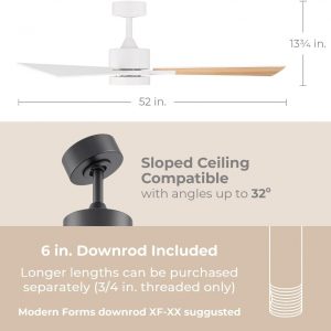 Madera 52in 3-Blade Smart Indoor or Outdoor Ceiling Fan 2700K-6000K CCT Tunable Range LED Light Kit in Matte Black with Distressed Koa Solid Wood Blades Works With iOS or Android App