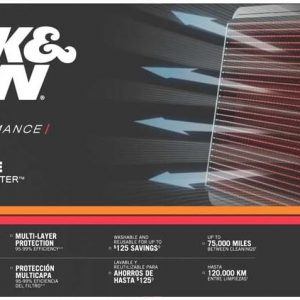 K&N Filtro de aire de alto flujo original de por vida para motor: Aumenta la potencia: Premium, lavable: Compatible con Mazda 2005-2015: MX-5, 33-2335