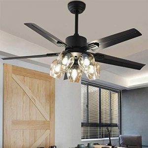 Black Ceiling Fan with Light and Remote 6 Speed Mute Metal Reversible Blades 5 Light 52" for Indoor Industrial Rustic Farmhouse Bedroom Living Room Dining Room