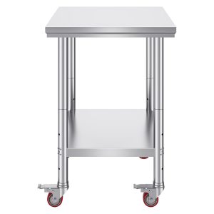 Mophorn Stainless Steel Work Table with Wheels 30 L* 24 W * 33 H Inch Prep Table with 4 Casters Heavy Duty Work Table for Commercial Kitchen Restaurant Business, Silver and Black