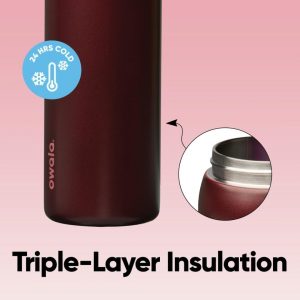 Owala FreeSip - Botella de agua aislada de acero inoxidable con popote, botella de agua deportiva sin BPA, ideal para viajes, 32 onzas, cereza negra