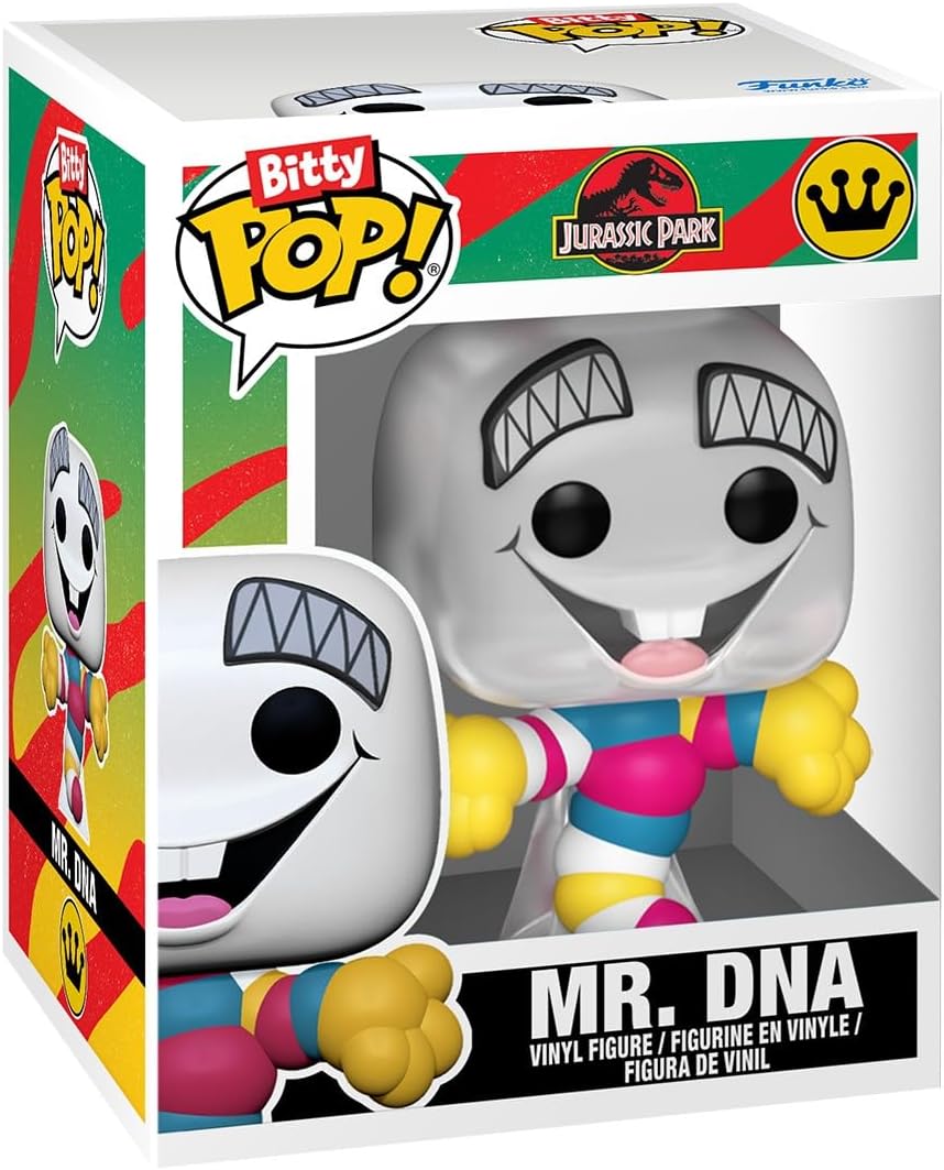 Funko Bitty Pop! Jurassic Park: Mr. DNA, Dilophosaurus Fossil, Dennis Nedry y Dilophosaurus, con una figura 1 en 6 de oportunidad para una sorpresa – 0.9 pulgadas (0.9 in) coleccionable – Idea de regalo – Decoración para pastel