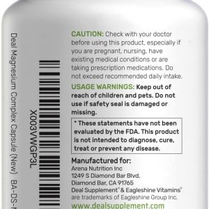 Complejo de magnesio de 500 mg, 480 cápsulas vegetarianas, paquete de 2, glicinato, citrato, malato, óxido y más 100% quelado para una fácil absorción, suplemento mineral esencial, sin OMG