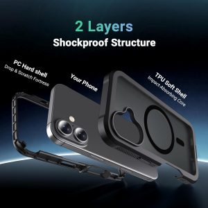 Magnetic for iPhone 17 Case, [Compatible with MagSafe][Military Grade Drop Protection][Heavy Duty Protection][Non-Slip][Shockproof] 2-Layer Durable Bumper Phone Case 6.3''-Black