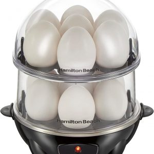 Hamilton Beach 3-in-1 Electric Egg Cooker for Hard Boiled Eggs, Poacher, Omelet Maker & Vegetable Steamer, Holds 14, Black (25508)