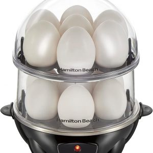 Hamilton Beach 3-in-1 Electric Egg Cooker for Hard Boiled Eggs, Poacher, Omelet Maker & Vegetable Steamer, Holds 14, Black (25508)