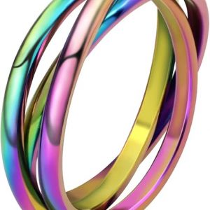 Trinity Interlocked Rolling Triple Ring for Women Girls Kids, Stainless Steel Cross Stacking Puzzle Ring for Fidget Anxiety, Minimalist Promise Engagement Wedding Ring