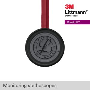 3M Littmann Classic III Monitoring Stethoscope, 5868, More Than 2X as Loud, Weighs Less, Stainless Steel Black-Finish Chestpiece, 27" Burgundy Tube, Black Stem and Headset