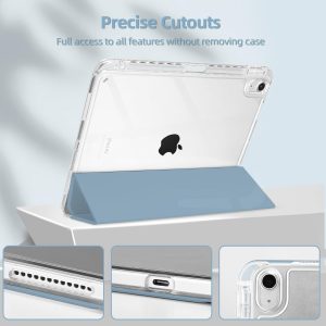 MOROCK Funda para iPad Air de 11 pulgadas M4/M3/M2 2026/2025/2024, iPad Air 5ª/4ª generación de 10.9 pulgadas 2022/2020 con soporte para lápices, soporte triple y cubierta a prueba de golpes con carcasa trasera transparente, color azul brumoso