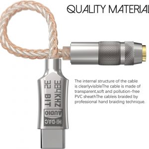 Hi-Res Lossless USB C to 3.5mm Audio Adapter Soundcard, 32bit/384Khz Audio Decoding Transceiver, Supports Wire Control, Microphone, Cellphone Headphone DAC for MacBook, Surface, Sony, and More