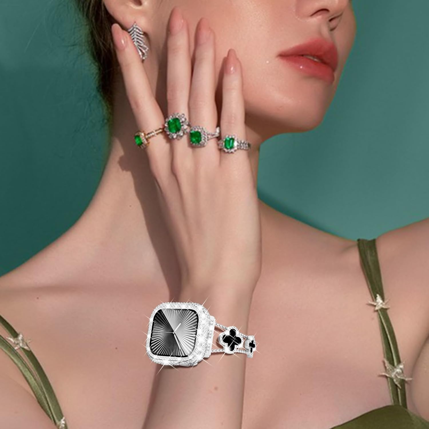 WINGLE Paquete de 2 fundas para Apple Watch Series 11 10 de 1.81 pulgadas, protector de pantalla completo con 300 diamantes de cristal para iWatch 11, 10, 1.811 in, con protector de vidrio templado, color plateado y transparente