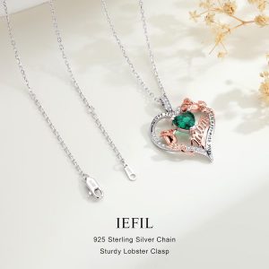 Iefil Mothers Day Gifts for Mom - 925 Sterling Silver Rose Heart Birthstone Necklace, Birthstone Jewelry Gifts for Mom/Mother in Law