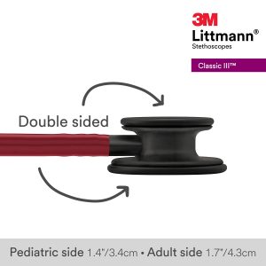 3M Littmann Classic III Monitoring Stethoscope, 5868, More Than 2X as Loud, Weighs Less, Stainless Steel Black-Finish Chestpiece, 27" Burgundy Tube, Black Stem and Headset