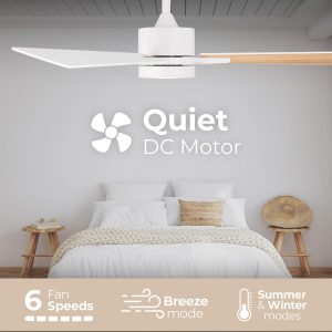 Madera 52in 3-Blade Smart Indoor or Outdoor Ceiling Fan 2700K-6000K CCT Tunable Range LED Light Kit in Matte Black with Distressed Koa Solid Wood Blades Works With iOS or Android App