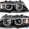 ACANII - Para [Modelo Halógeno] 2002-2005 BMW E46 Sedán Serie 3, Faros LED Tubo Negro, Proyector de Luz de Ensamblaje