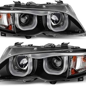 ACANII - Para [Modelo Halógeno] 2002-2005 BMW E46 Sedán Serie 3, Faros LED Tubo Negro, Proyector de Luz de Ensamblaje