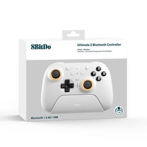 8BitDo Ultimate 2 Bluetooth Controller for Switch/Switch 2 & Windows PC, Switch Pro Controller with TMR Joysticks, Switchable Hall Effect/Tactile Triggers, Vibration and Motion Control - White