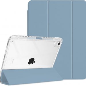 MOROCK Funda para iPad Air de 11 pulgadas M4/M3/M2 2026/2025/2024, iPad Air 5ª/4ª generación de 10.9 pulgadas 2022/2020 con soporte para lápices, soporte triple y cubierta a prueba de golpes con carcasa trasera transparente, color azul brumoso