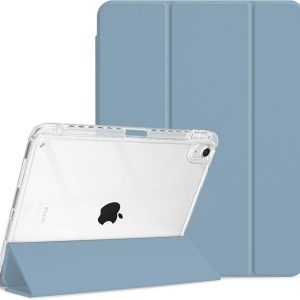 MOROCK Funda para iPad Air de 11 pulgadas M4/M3/M2 2026/2025/2024, iPad Air 5ª/4ª generación de 10.9 pulgadas 2022/2020 con soporte para lápices, soporte triple y cubierta a prueba de golpes con carcasa trasera transparente, color azul brumoso