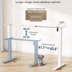 HUANUO Standing Desk Frame with 220lbs Powerful Brushless Motor, Thick T-Shaped Adjustable Desk Legs Made of Automotive-Grade Steel, for Max 75″ x 35″ Desktop, for Home Office, White Frame Only