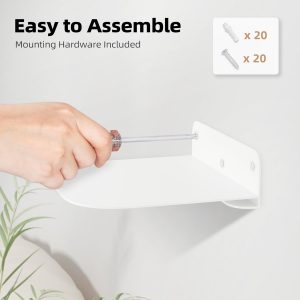 STORAGE MANIAC Floating Book Shelves for Wall Mounted Invisible Floating Bookshelves Heavy-Duty Steel Hidden Bookshelf Hanging Bookshelves for Bedroom Living Room Office, White 4-Pack