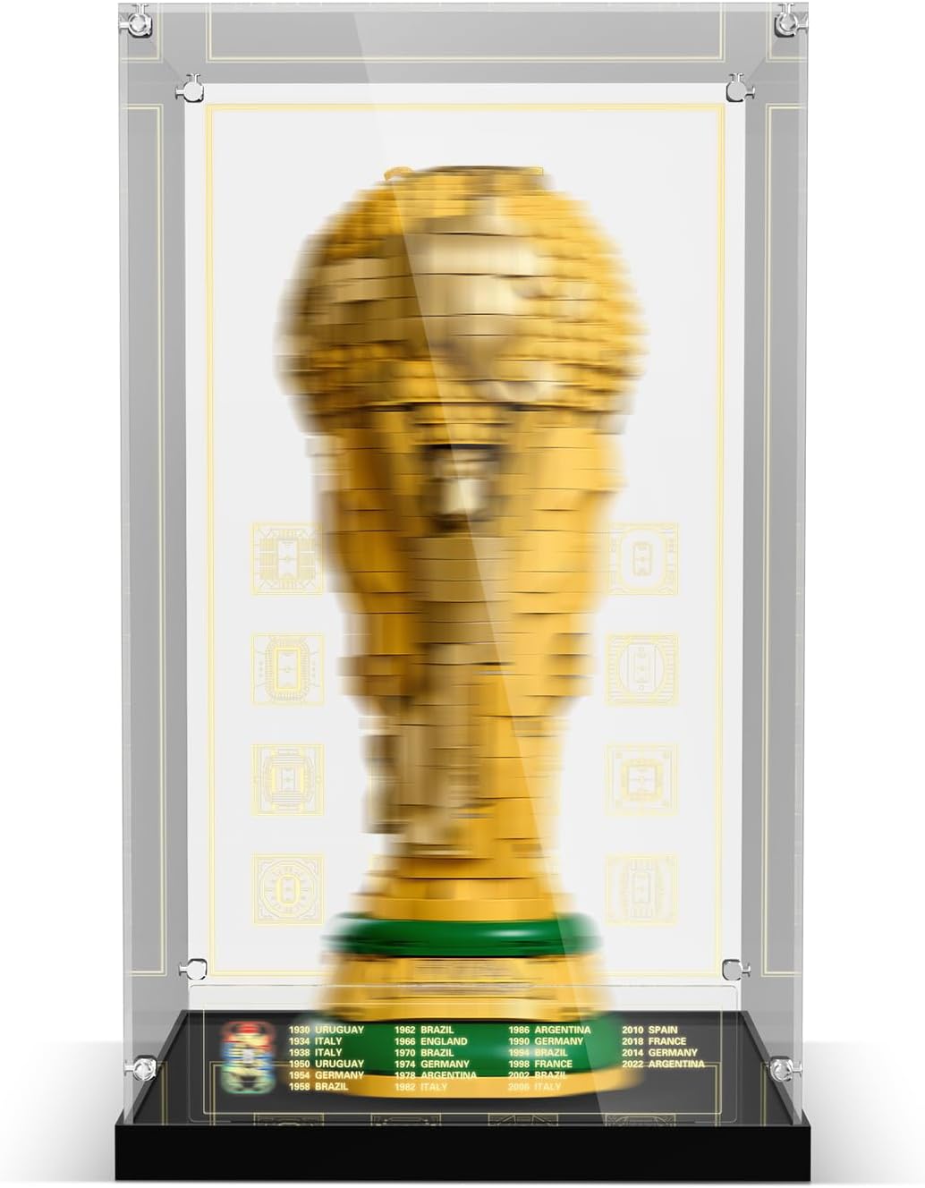 Vitrina acrílica para Lego 43020 FIFA World Cup Trophy Building Set, caja a prueba de polvo con iluminación LED y estructura de tornillo de metal (solo funda, modelo no incluido)