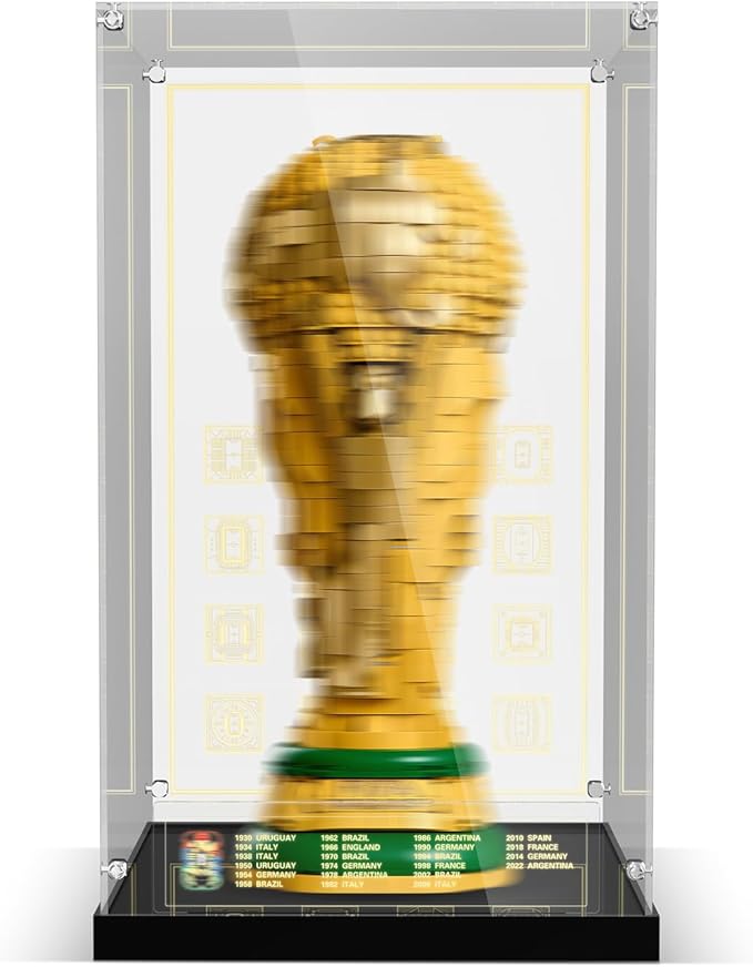 Vitrina acrílica para Lego 43020 FIFA World Cup Trophy Building Set, caja a prueba de polvo con iluminación LED y estructura de tornillo de metal (solo funda, modelo no incluido)