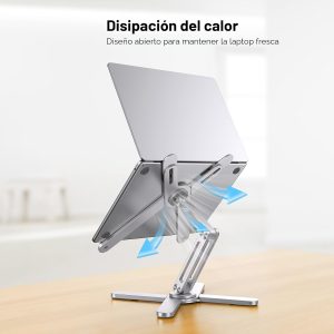 OMOTON LA10 - Soporte giratorio de 360° para computadora portátil, soporte ergonómico plegable para computadora, ángulos de altura ajustables para trabajo colaborativo, fácil almacenamiento, compatible con MacBooks, todas las computadoras portátiles de hasta 16 pulgadas, color plateado