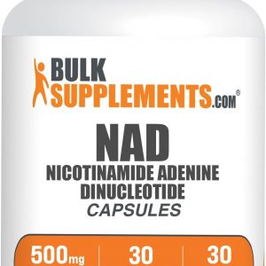 BulkSupplements.com NAD Capsules - Nicotinamide Adenine Dinucleotide, NAD Supplement 500mg - for Energy Support, Pure & Gluten Free, 1 Capsule per Serving, 30 Capsules (Pack of 1)