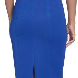 Calvin Klein Women's Short Buttoned Sleeve Knee Length Crepe Sheath Dress