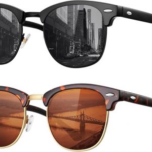 Classic Polarized Sunglasses for Men and Women Retro Style Semi Rimless Frame Sun Glasses 100% UV Protection Goggles