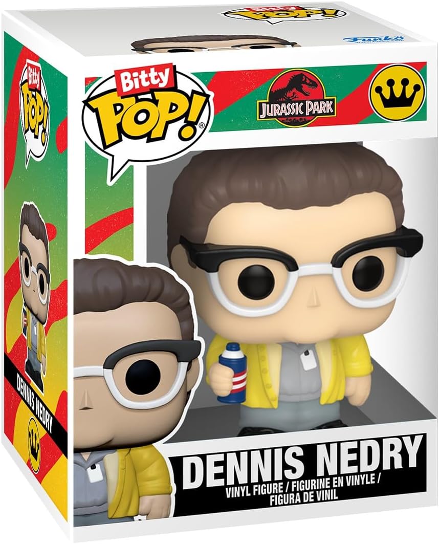 Funko Bitty Pop! Jurassic Park: Mr. DNA, Dilophosaurus Fossil, Dennis Nedry y Dilophosaurus, con una figura 1 en 6 de oportunidad para una sorpresa – 0.9 pulgadas (0.9 in) coleccionable – Idea de regalo – Decoración para pastel