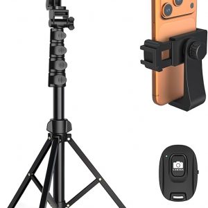 64” Tripod for Cell Phone & Camera, Phone Tripod with Remote and Phone Holder, Sturdy & Stable Height Adjustable Multi-Angle Shot Selfie Stick Tripod for Video Recording