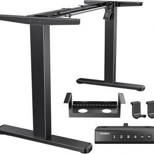 HUANUO Standing Desk Frame with 220lbs Powerful Brushless Motor, Thick T-Shaped Adjustable Desk Legs Made of Automotive-Grade Steel, for Max 75″ x 35″ Desktop, for Home Office, Black Frame Only