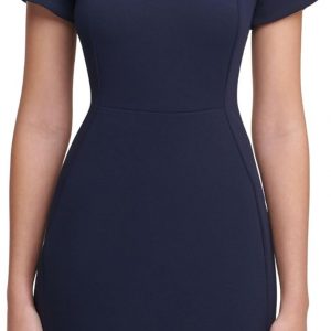 Calvin Klein Minivestido de crepé de buceo con tulipán de manga corta para mujer