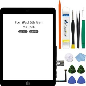 for iPad 6（6th Gen 2018 Released） Screen Replacement Digitizer Touch Glass, for iPad 9.7 Inch A1893 A1954, with Home Button & Full Repair Kit - Black