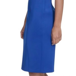 Calvin Klein Women's Short Buttoned Sleeve Knee Length Crepe Sheath Dress