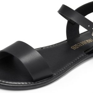 DREAM PAIRS Women's Ankle Strap Flat Sandals Open Toes One Band Buckle Summer Dressy Sandals