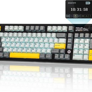 MechLands AJAZZ AK980 V2 Mechanical Gaming Keyboard with Display Screen, 10000mAh Battery, 98% Wireless Keyboard with BT/USB-C/2.4GHz, Hot Swappable, Linear Switch, Knob, RGB for Win/Mac (Black)