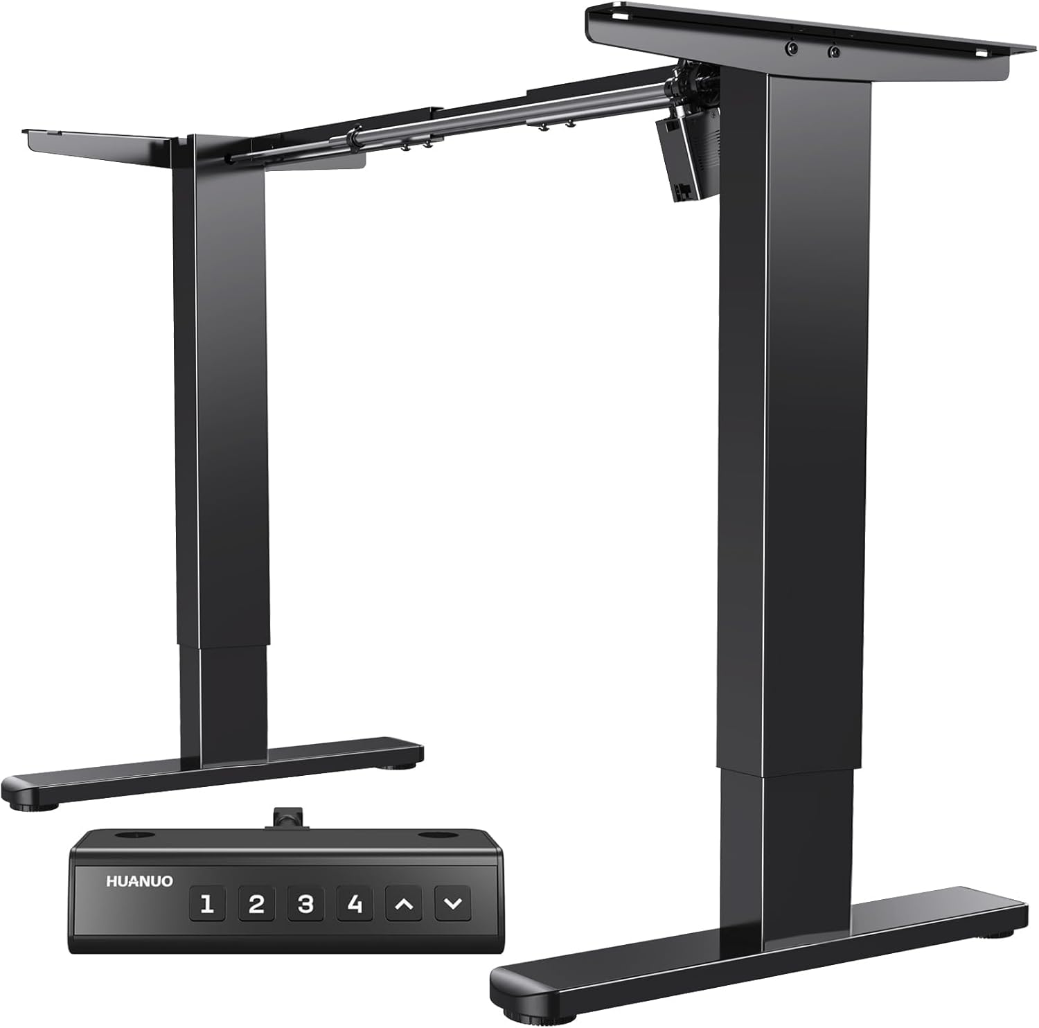 HUANUO Standing Desk Frame with 220lbs Powerful Brushless Motor, Thick T-Shaped Adjustable Desk Legs Made of Automotive-Grade Steel, for Max 75″ x 35″ Desktop, for Home Office, Black Frame Only