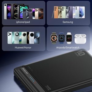 Kuulaa para Paquete de Batería MagSafe de 10000mAh, Cargador de Teléfono Portátil Inalámbrico Ultra Delgado de 20W con Pantalla LED, Banco de Energía Magnético para iPhone 16/15/14/13/12 (Negro)