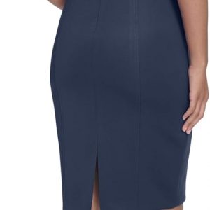 Calvin Klein Women's Short Buttoned Sleeve Knee Length Crepe Sheath Dress